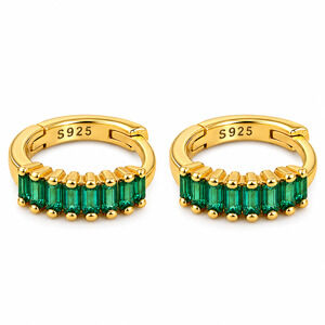 18K Gold Plated 925 Sterling Silver Green CZ Helix Huggie Earrings 10mm